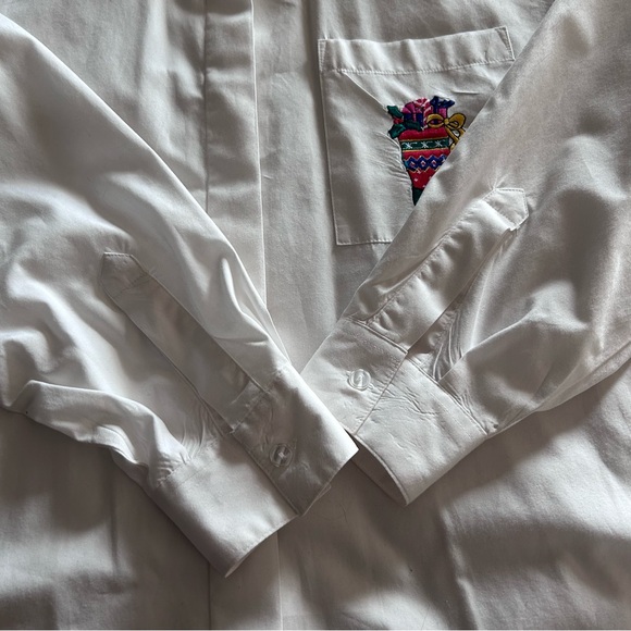 VTG 90s White Women’s Christmas Button Down Shirt Embroidered Pocket Collar - Picture 10 of 14